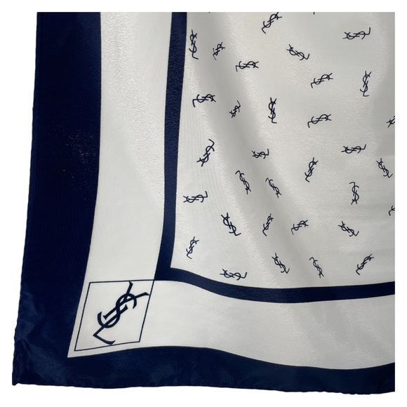 Yves Saint Laurent Accessories - YSL Silk Square Scarf Navy & White